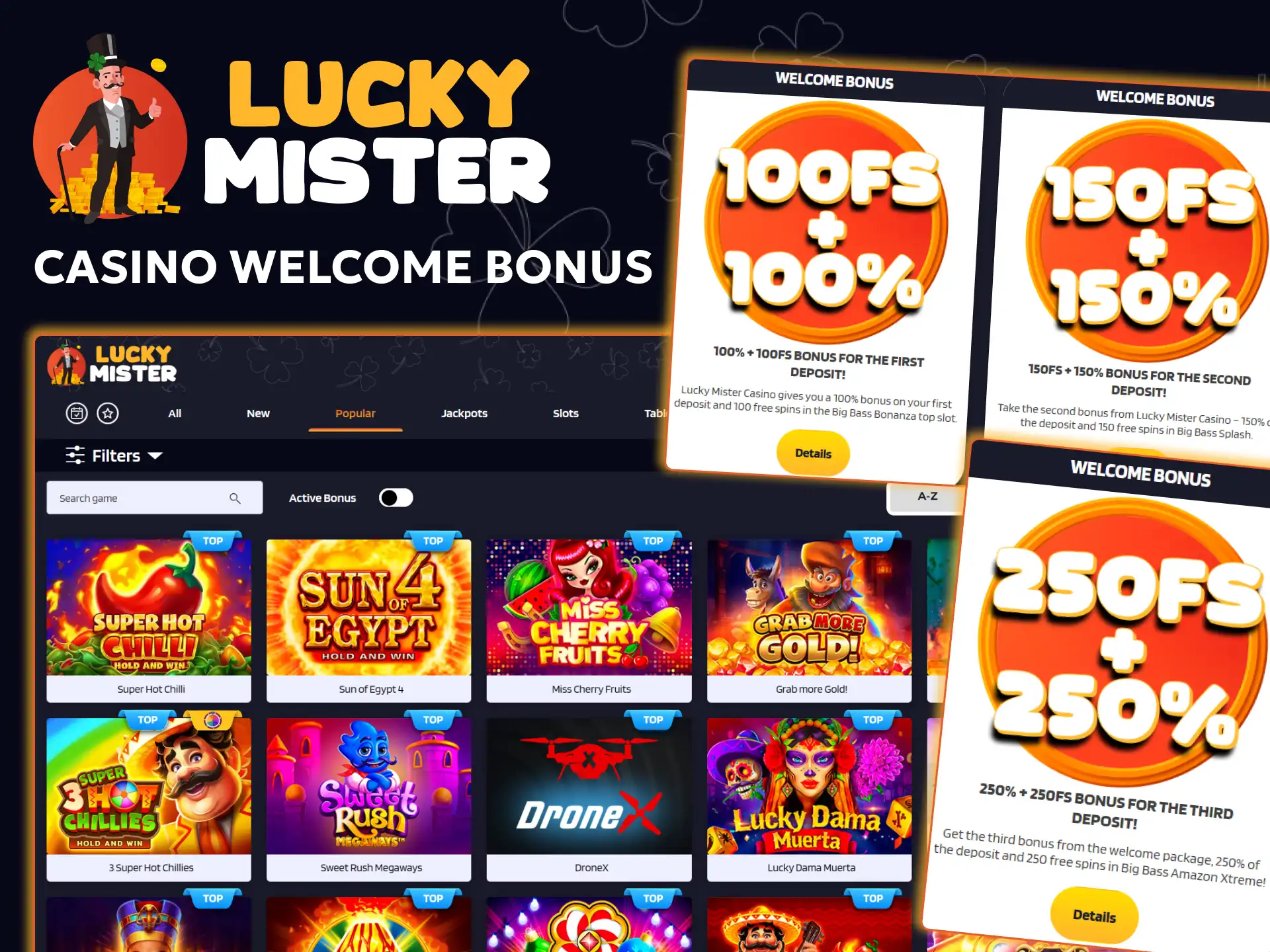 Public Lucky Mister interface relevant to bonuses and promotional terms