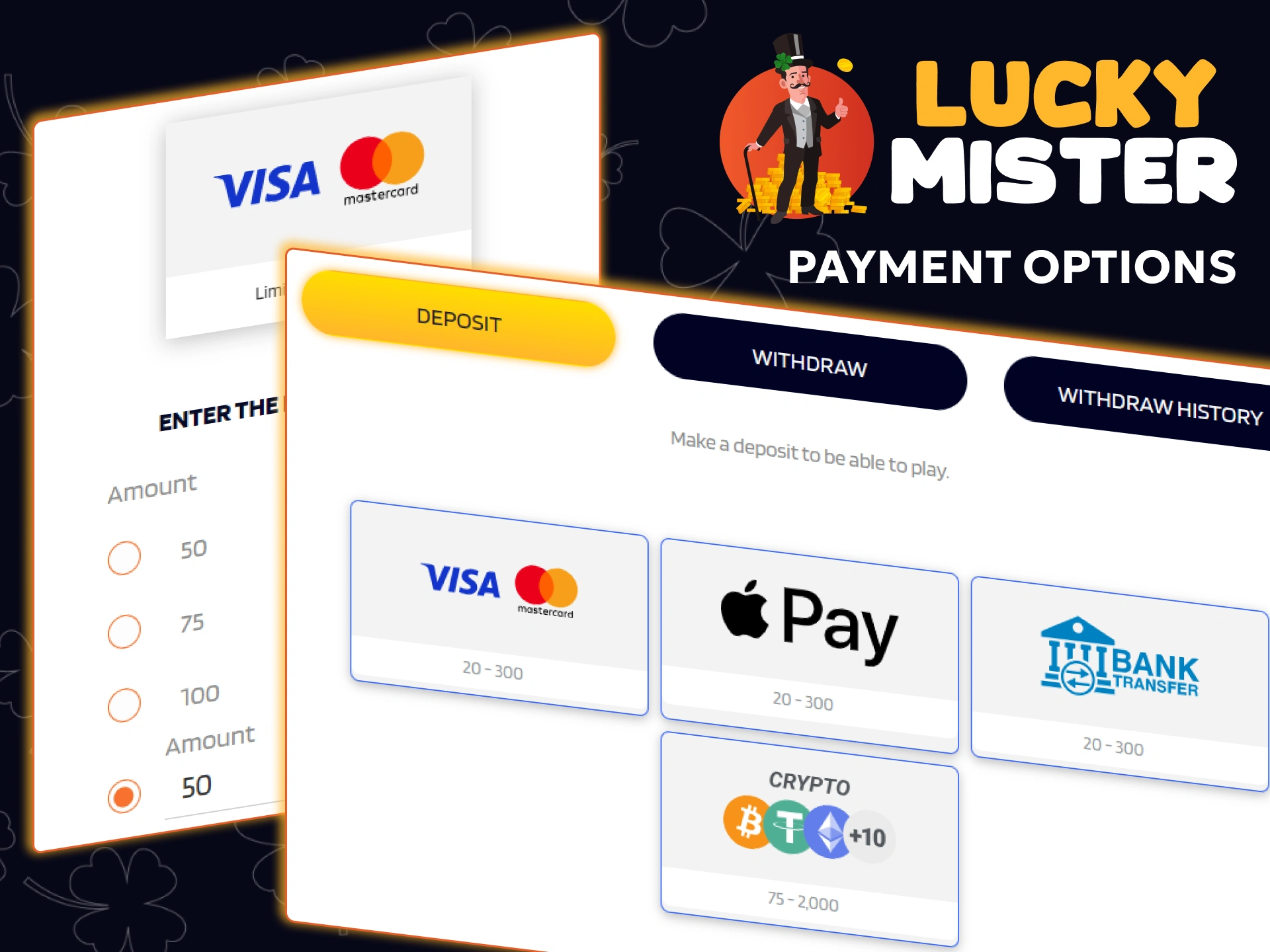 Public Lucky Mister interface relevant to payments and withdrawals